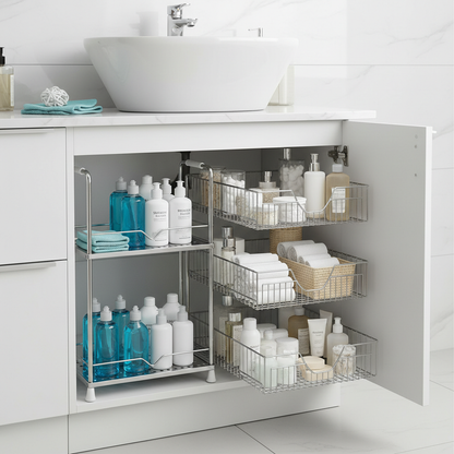 Under-Sink Cabinet Organizer with adjustable shelves